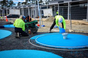 blue turf installation